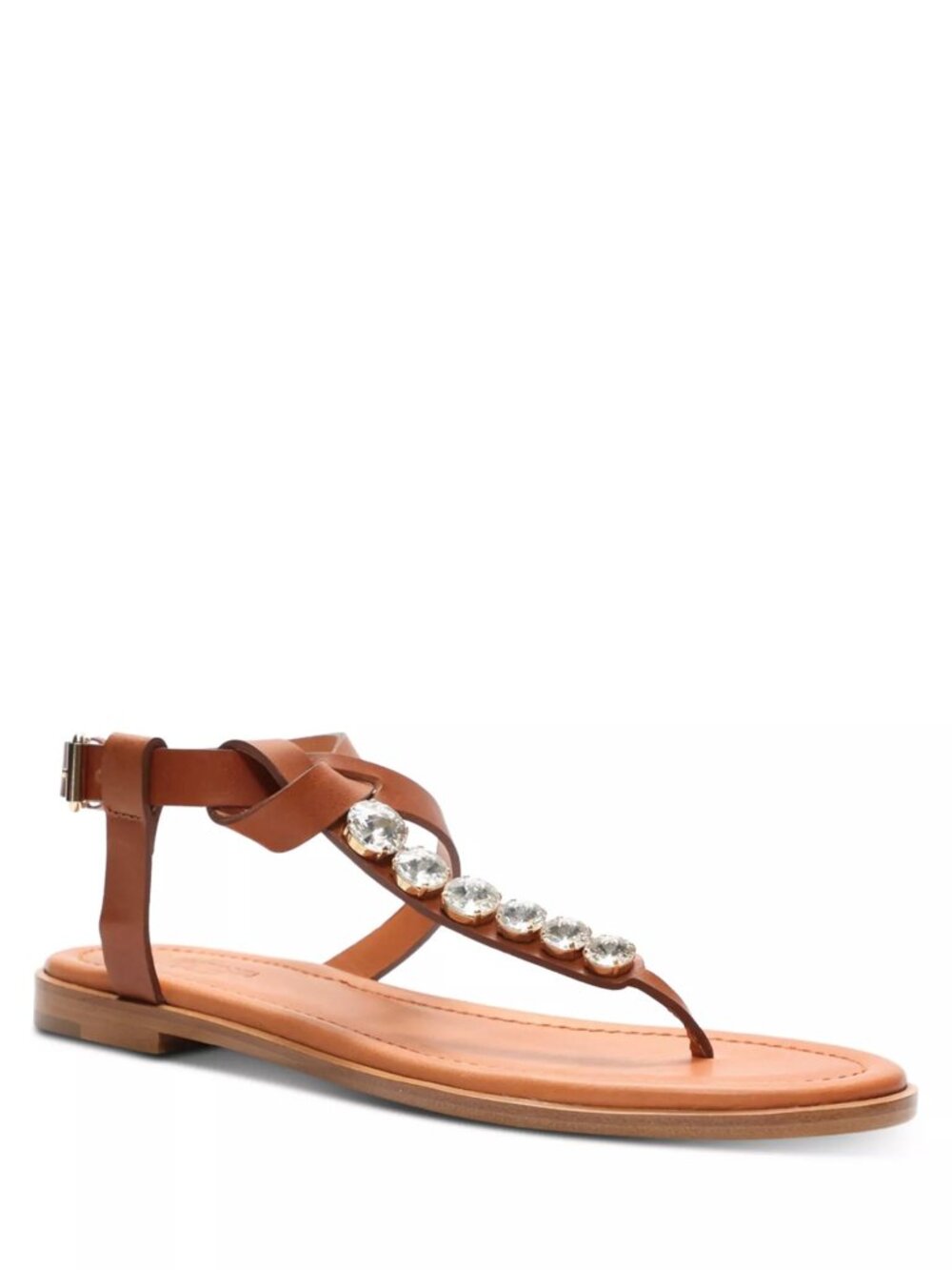 Giambattista Valli Embellished Flat Thong Sandals Brown Leather Sz EU 37 / US 7